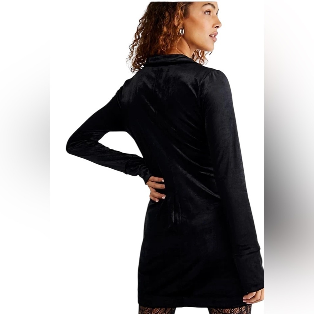 Free People - Shayla Velvet Button-Down Ruched Long Sleeve Mini Dress Sz M - Picture 2 of 10